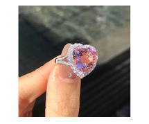 Exquisite Zirconia Pink Heart Tourmaline Stainless Steel Adjustable Ring For Women