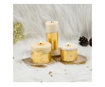 Joy White Gold Pillar Candles Cinnamon Roll Scented | Set of 3