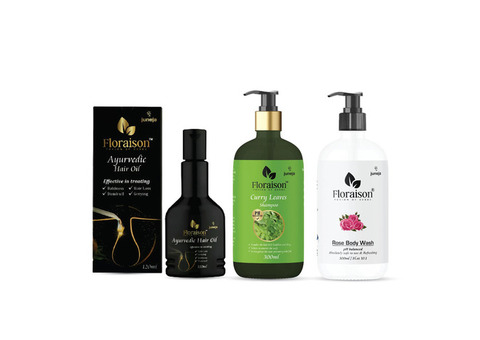 Floraison Ayurvedic Combo: Hair Oil, Curry Shampoo, Rose Wash - Ultimate Beauty Trio!