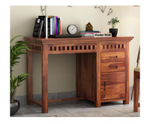 Buy Adolph Study Table with Pull Out Drawers and Cabinet (Honey Finish) Online From Wooden Street