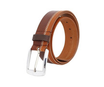 Men's Brown Genuine Leather Belt with Stitch Accent.
