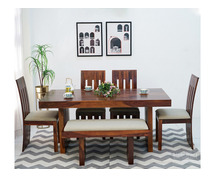 Buy Wertex 6 Seater Dining Set with Bench (Honey Finish) Online From Wooden Street