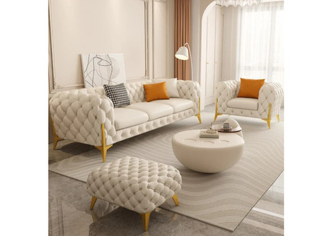 Buy Damask Modern White Fabric Sofa Set upto 60%off