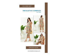 Women Yellow Floral Two Piece Dress Set - The Kaftan Company