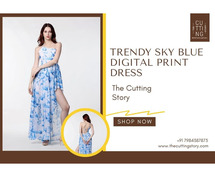 Trendy Sky Blue Digital Print Dress Online - The Cutting Story