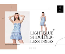 Light Blue Shoulder-less Dress Online by The Cutting Story