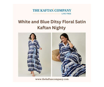 Buy White and Blue Ditsy Floral Satin Kaftan Nighty – The Kaftan Company