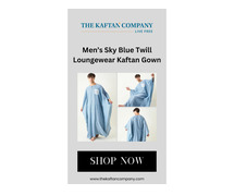 Men's Sky Blue Twill Loungewear Kaftan Gown Dress – The Kaftan Company
