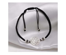 Boho Mandala Anklet: Delicate Silver on Black Thread