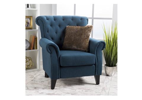 Dark Blue Fabric Tufted Chair