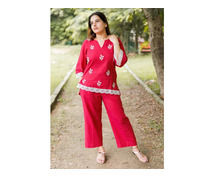 Stunning Fuscia Pink Embroidered CORD Set from Laado Online – Perfect Blend of Style & Comfort!