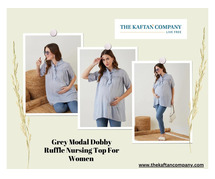 Grey Modal Dobby Ruffle Nursing Top For Women