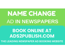 Book Name Change Ad in a Newspaper through Ads2publish