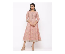 Ajio - Floral Print 3/4th Sleeves Anarkali Kurta