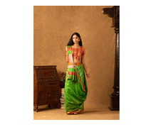 Yellow Green Maheshwar Silk Cotton Jugalbandhi Saree