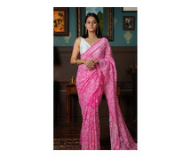 Graceful Georgette Chikankari Saree with Eksutram – Handcrafted Elegance in Every Drape
